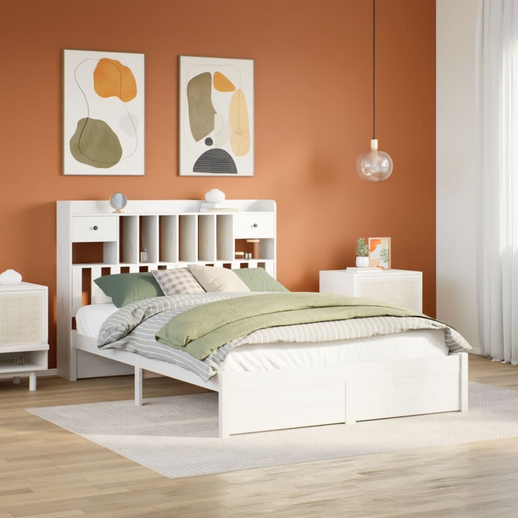 vidaXL Cama con estantería sin colchón madera maciza blanca 140x200 cm