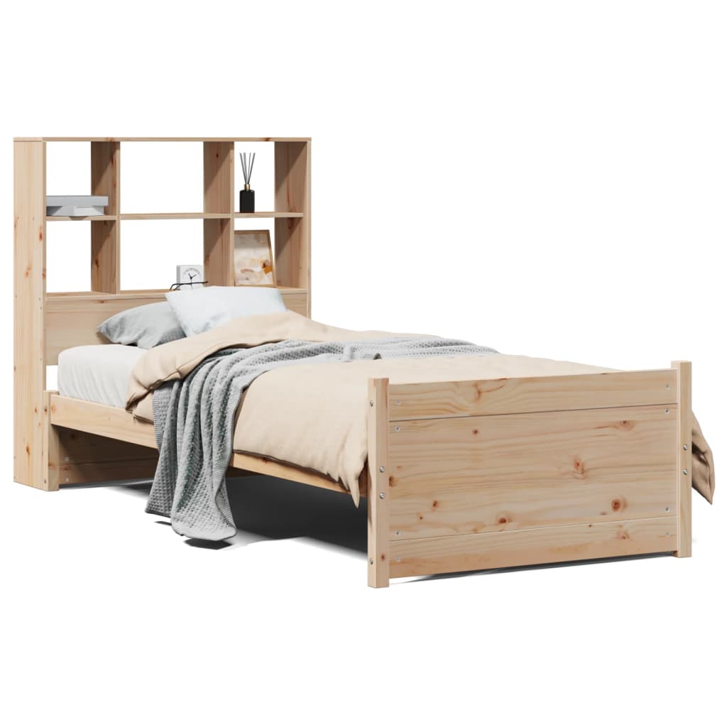 vidaXL Cama con estantería sin colchón madera maciza de pino 75x190 cm