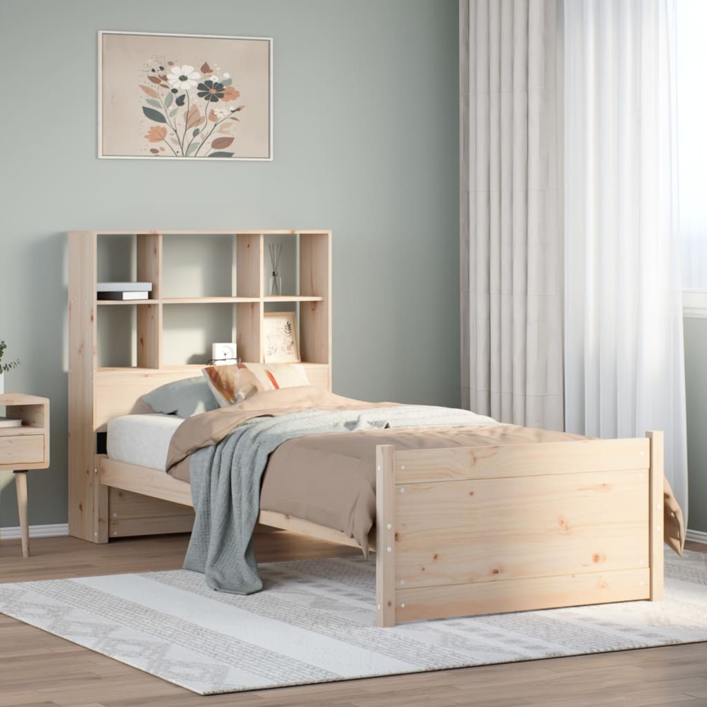 vidaXL Cama con estantería sin colchón madera maciza de pino 75x190 cm