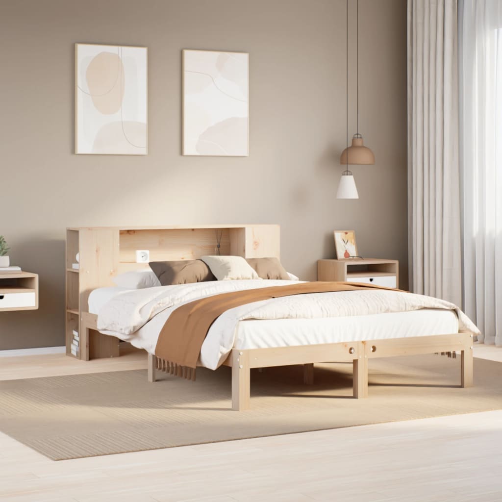 vidaXL Cama con estantería sin colchón madera maciza de pino 140x190cm