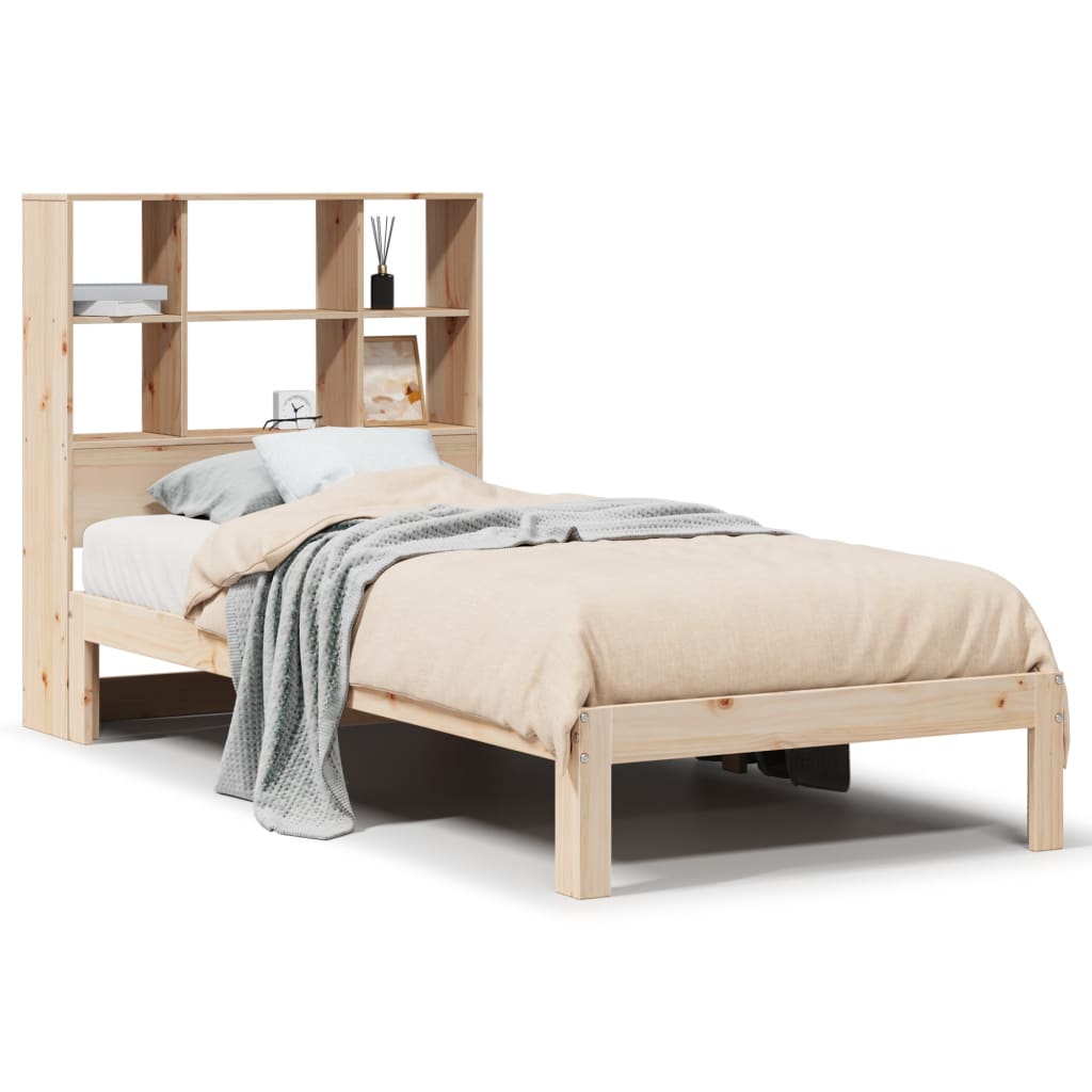 vidaXL Cama con estantería sin colchón madera maciza de pino 75x190 cm