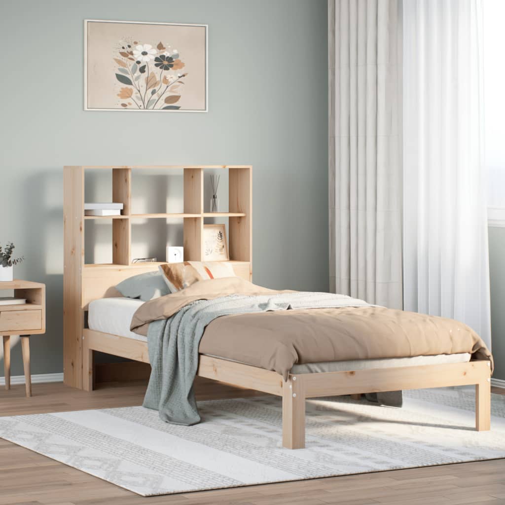 vidaXL Cama con estantería sin colchón madera maciza de pino 75x190 cm