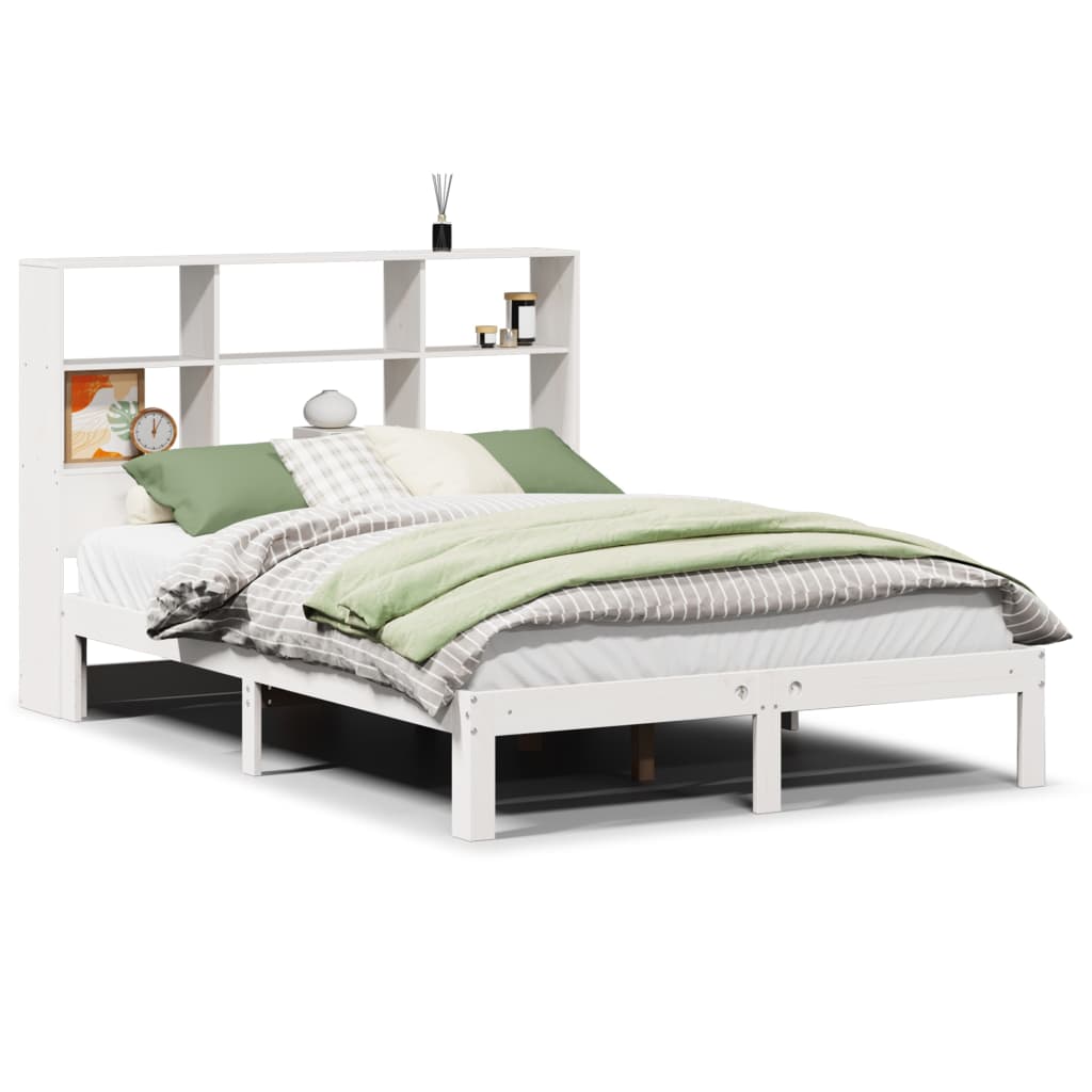 vidaXL Cama con estantería sin colchón madera maciza blanca 140x190 cm