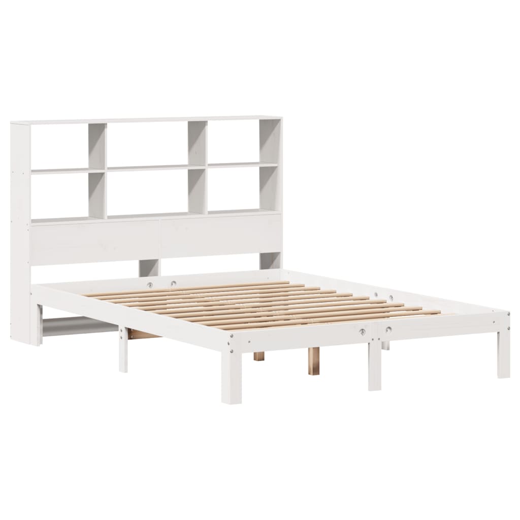 vidaXL Cama con estantería sin colchón madera maciza blanca 140x190 cm