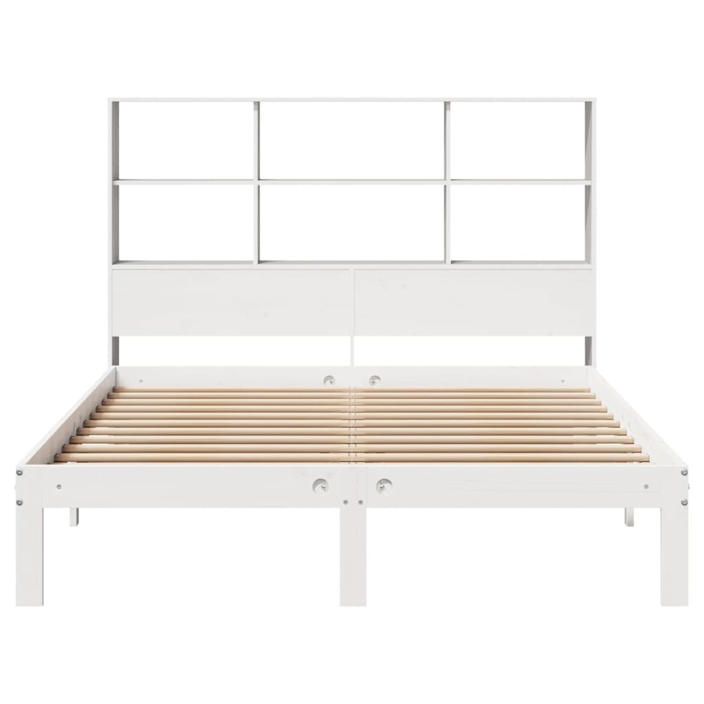 vidaXL Cama con estantería sin colchón madera maciza blanca 140x190 cm