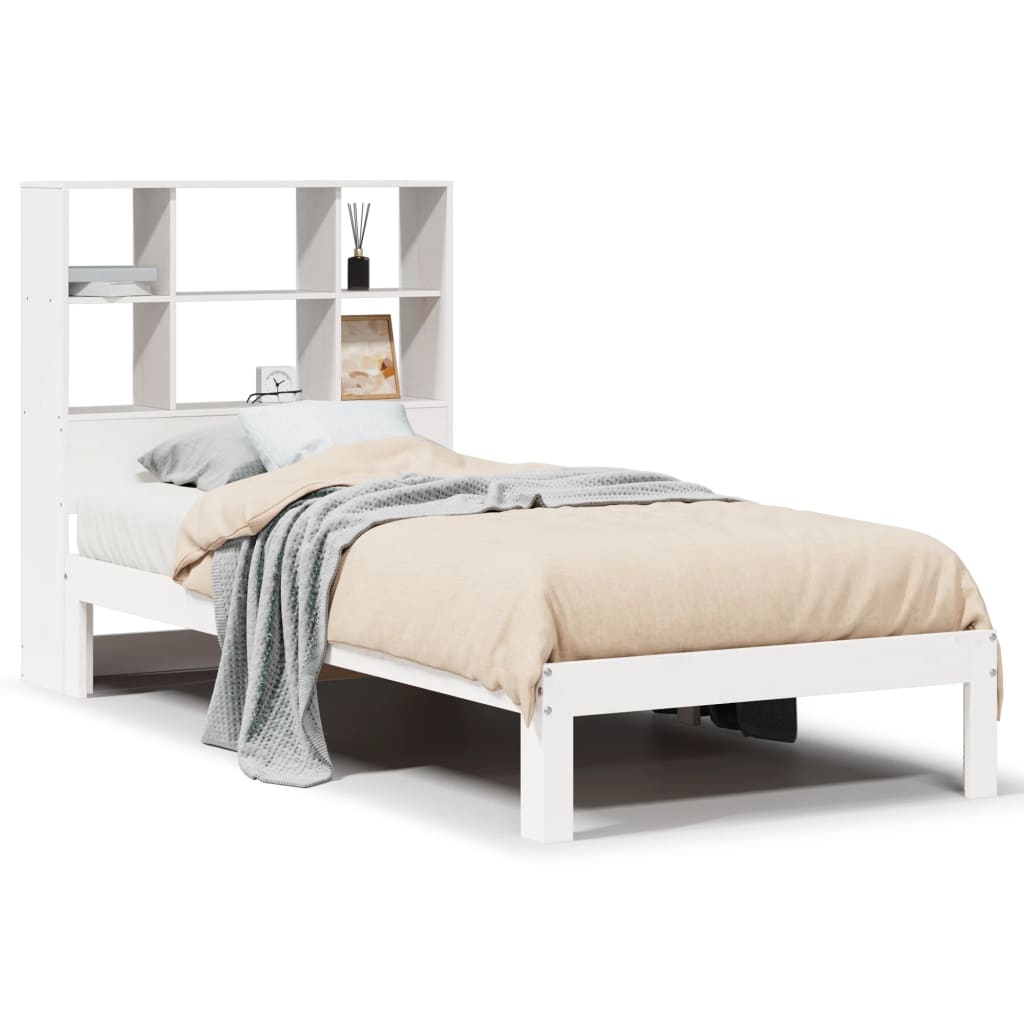 vidaXL Cama con estantería sin colchón madera maciza blanca 100x200 cm