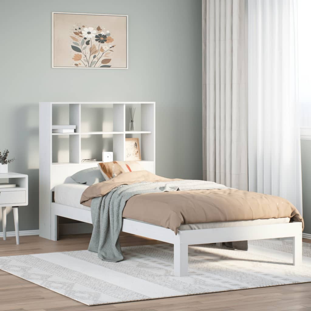 vidaXL Cama con estantería sin colchón madera maciza blanca 100x200 cm