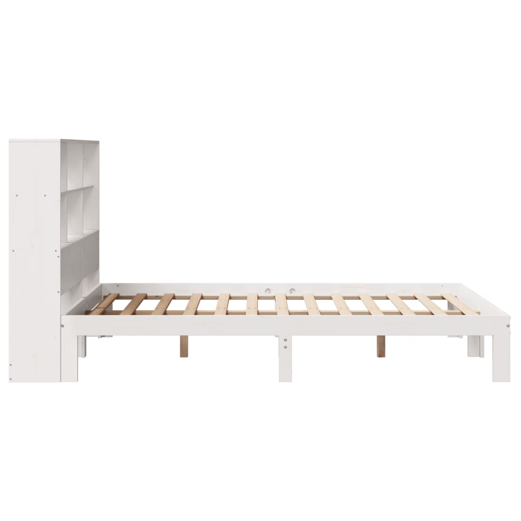 vidaXL Cama con estantería sin colchón madera maciza blanca 140x200 cm