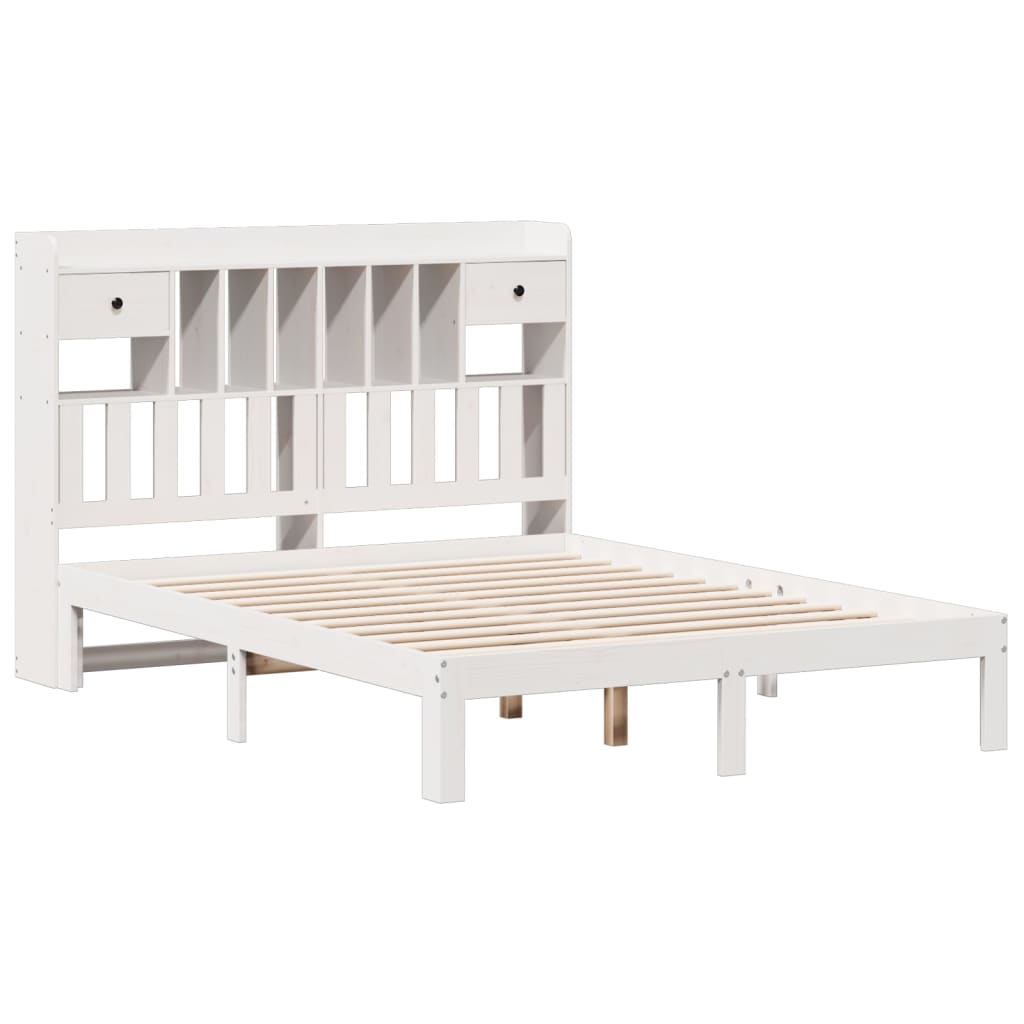 vidaXL Cama con estantería sin colchón madera maciza blanca 140x190 cm