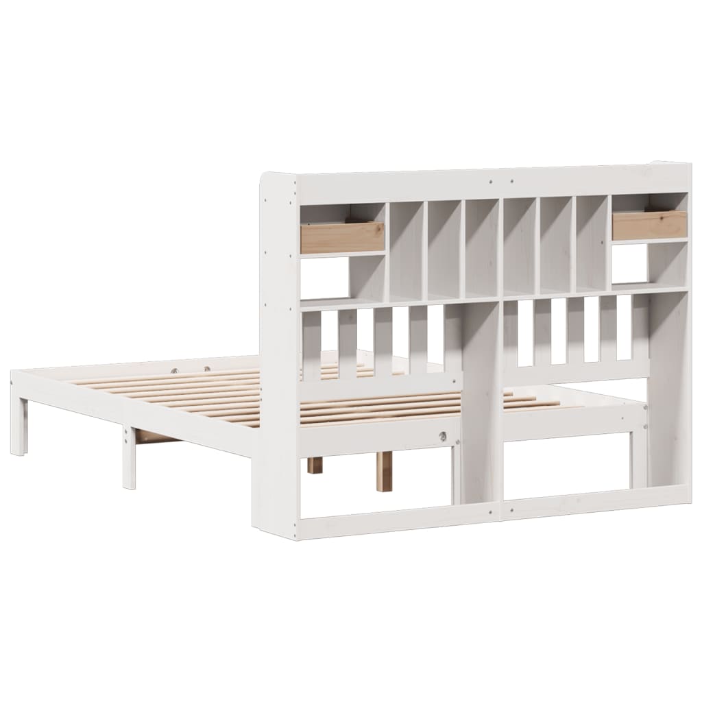 vidaXL Cama con estantería sin colchón madera maciza blanca 140x190 cm