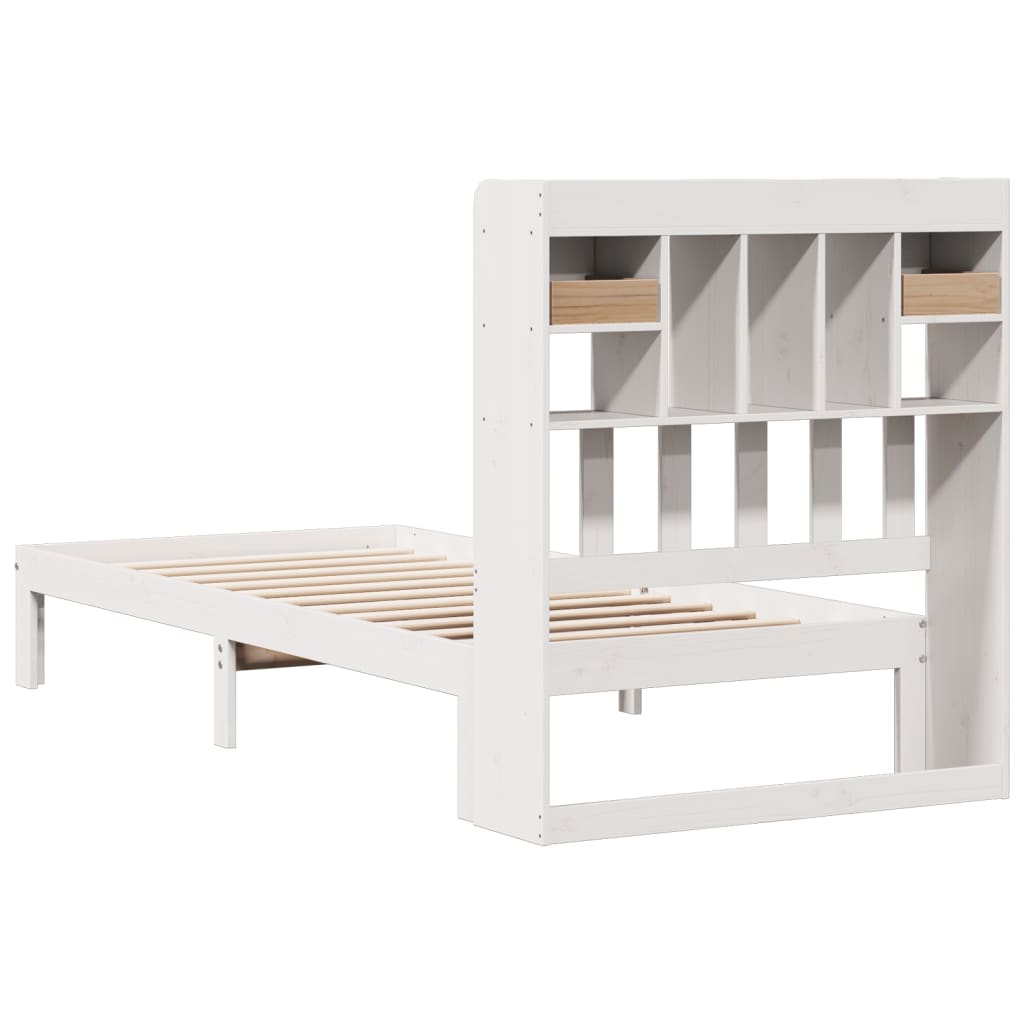 vidaXL Cama con estantería sin colchón madera maciza blanca 100x200 cm