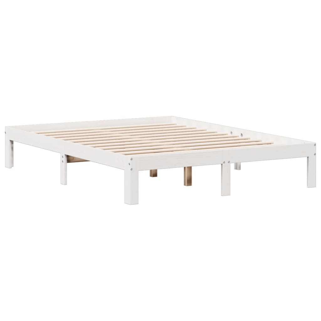 vidaXL Cama con estantería sin colchón madera maciza blanca 140x200 cm