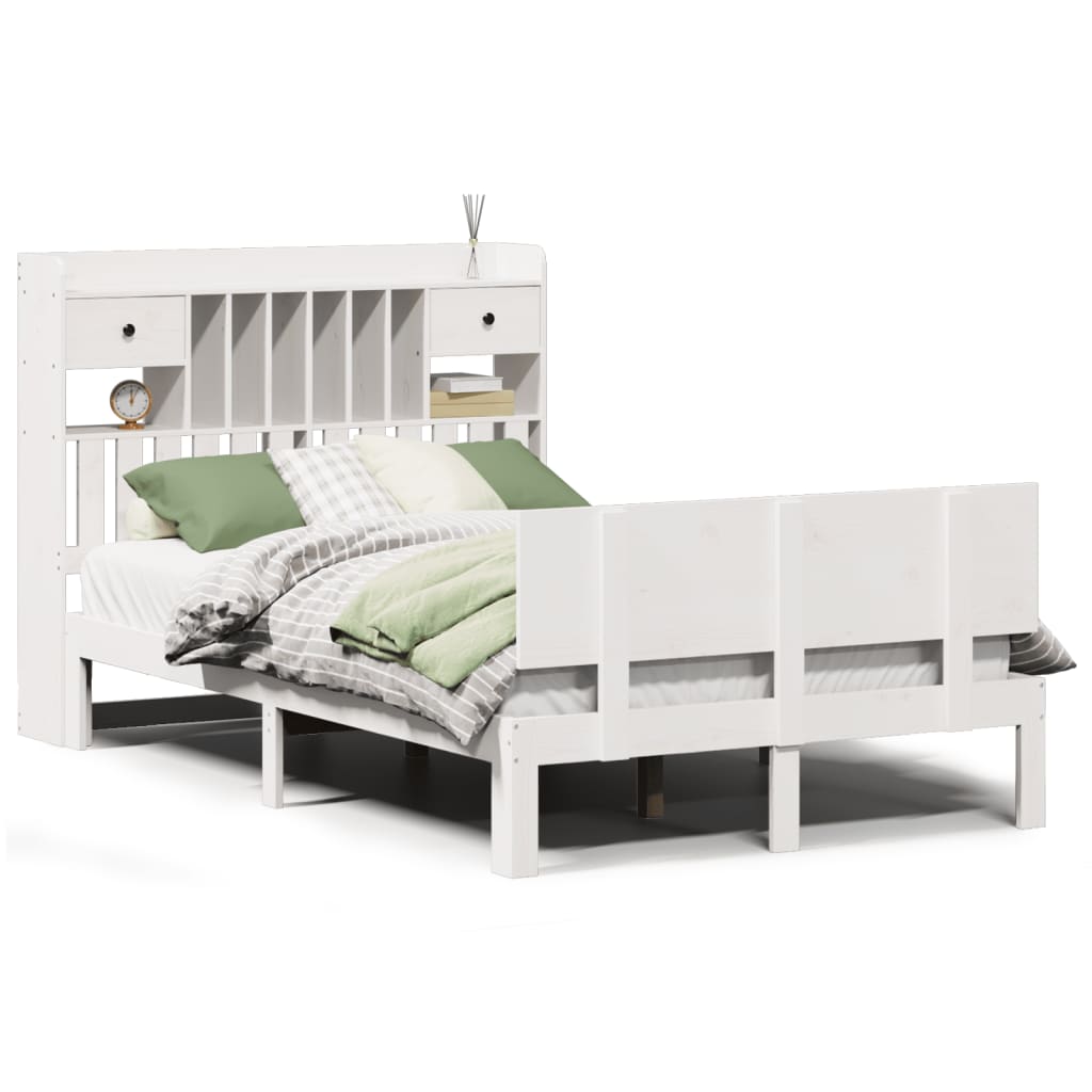 vidaXL Cama con estantería sin colchón madera maciza blanca 120x190 cm