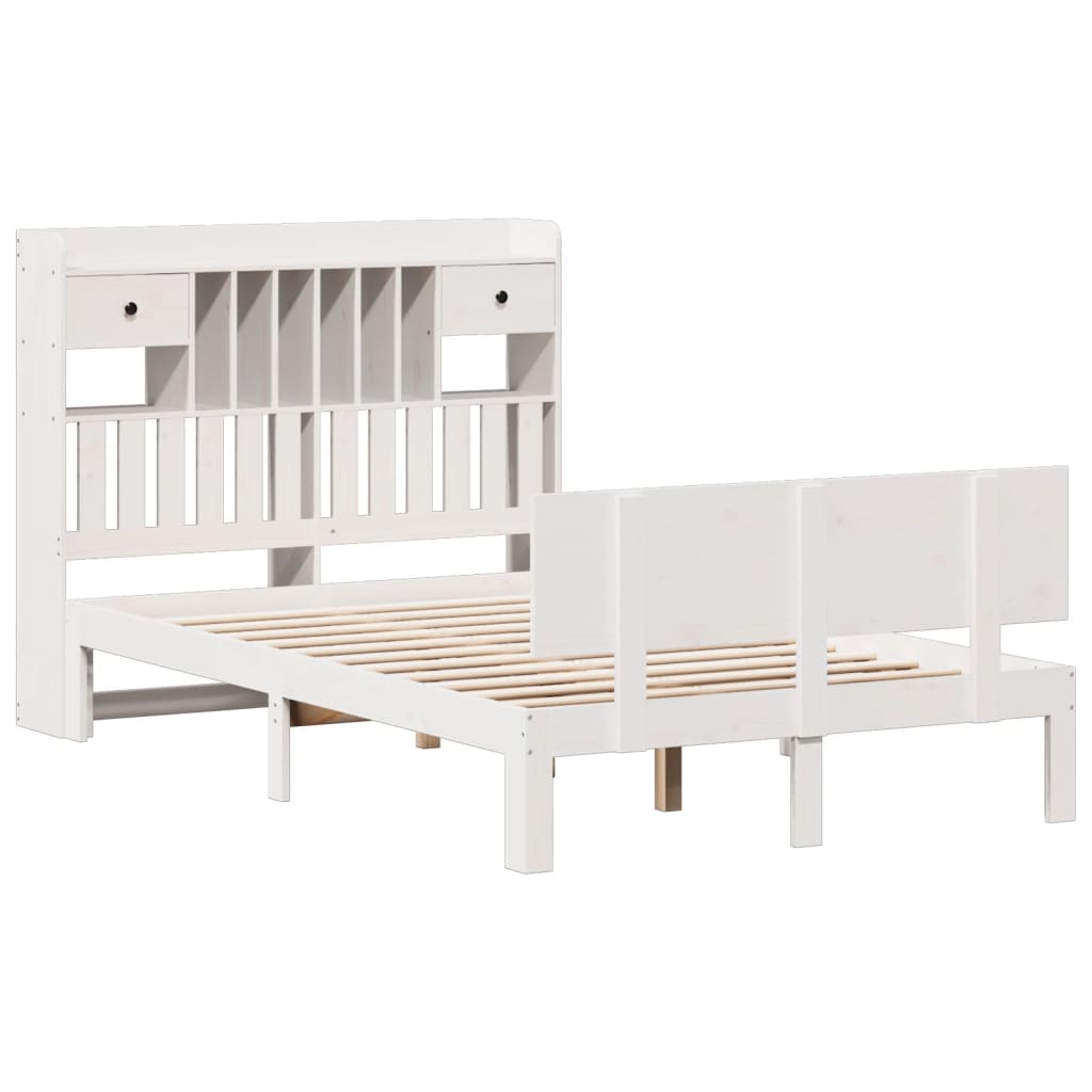 vidaXL Cama con estantería sin colchón madera maciza blanca 120x190 cm