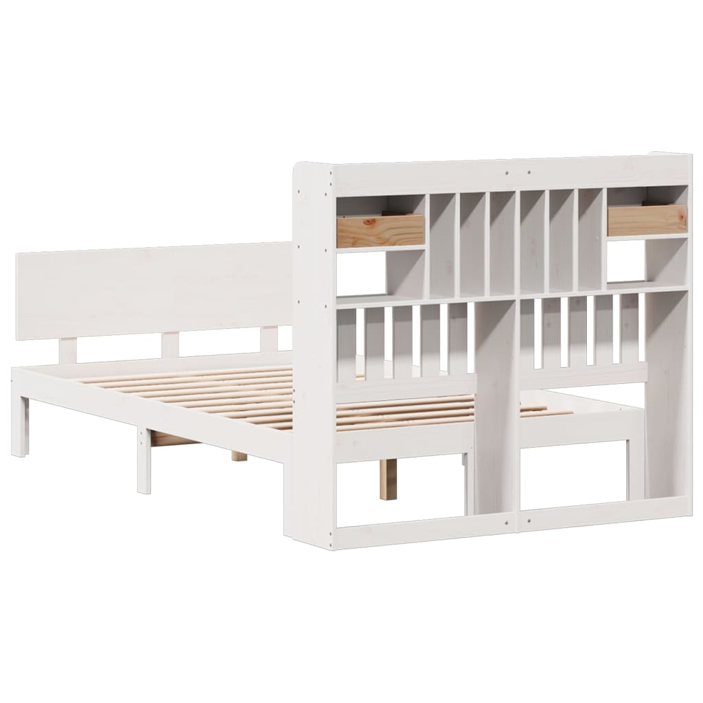 vidaXL Cama con estantería sin colchón madera maciza blanca 120x190 cm