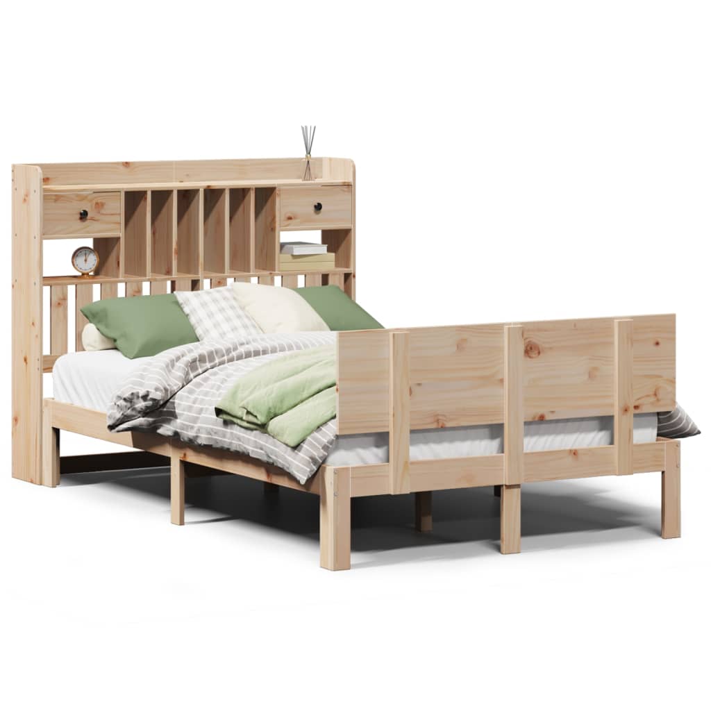 vidaXL Cama con estantería sin colchón madera maciza de pino 135x190cm