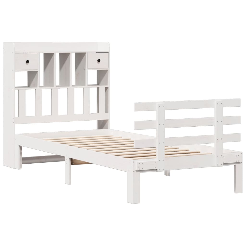 vidaXL Cama con estantería sin colchón madera maciza blanca 75x190 cm