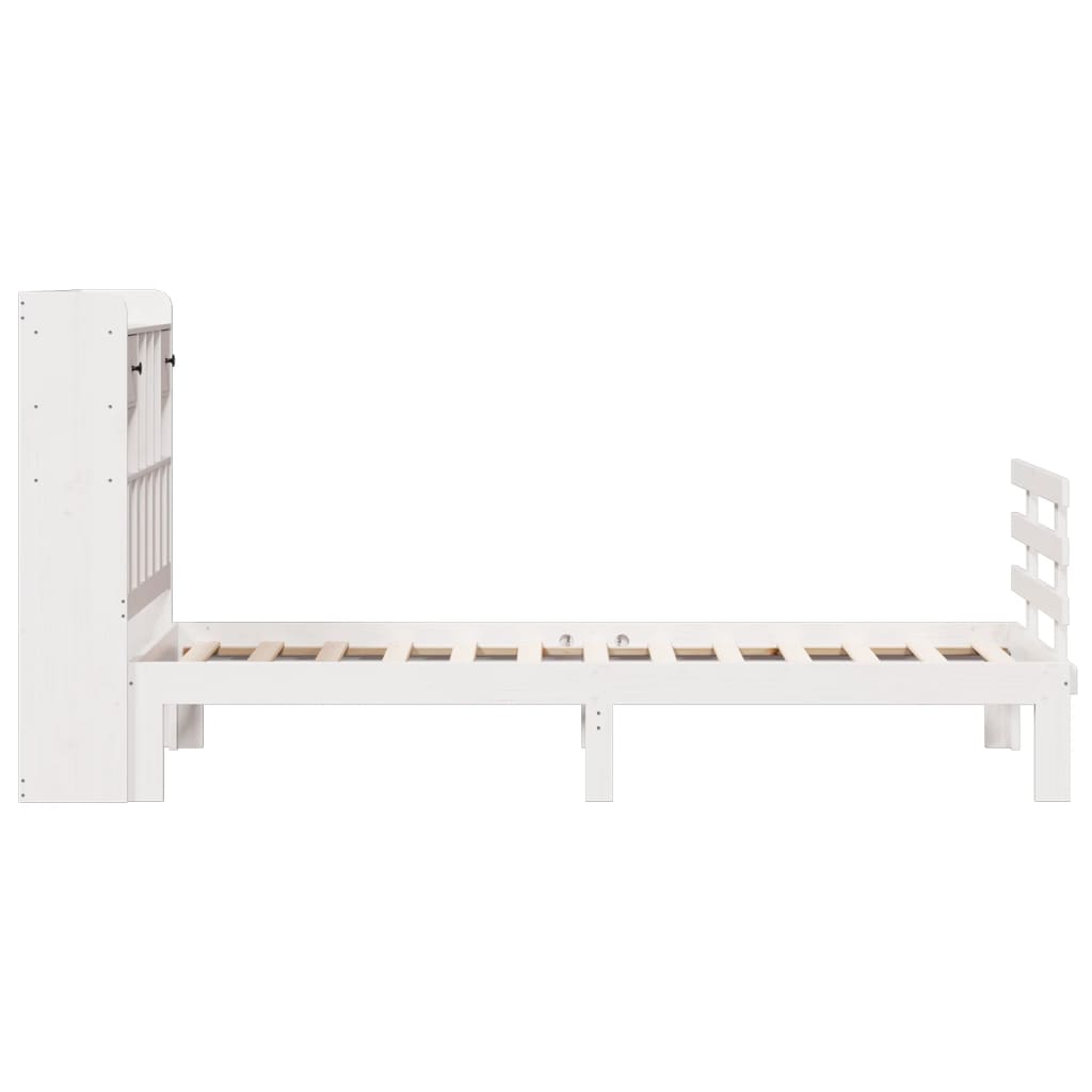 vidaXL Cama con estantería sin colchón madera maciza blanca 75x190 cm