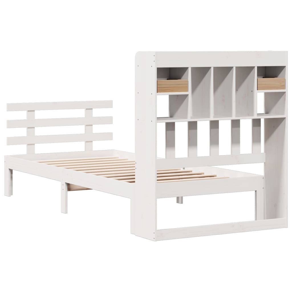 vidaXL Cama con estantería sin colchón madera maciza blanca 75x190 cm