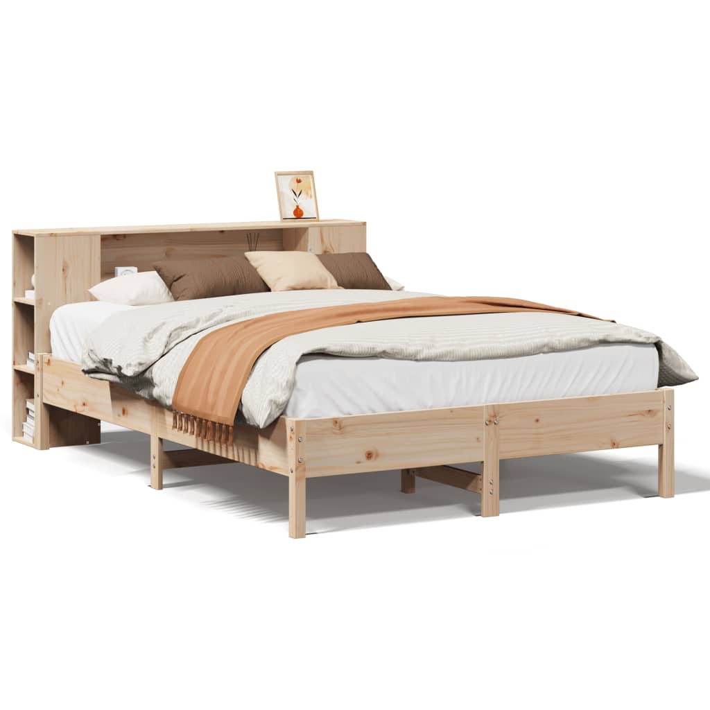 vidaXL Cama con estantería sin colchón madera maciza de pino 140x190cm