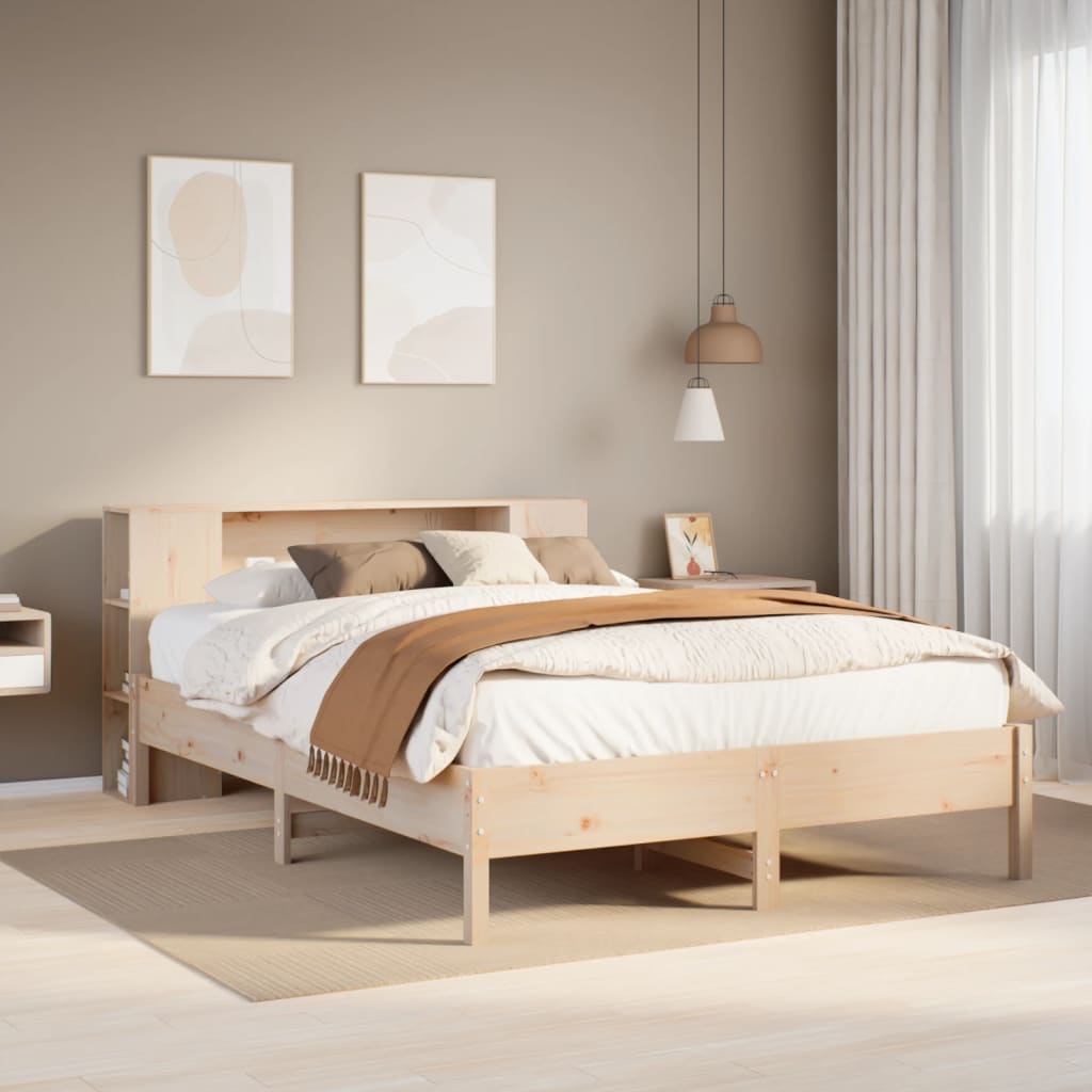 vidaXL Cama con estantería sin colchón madera maciza de pino 135x190cm