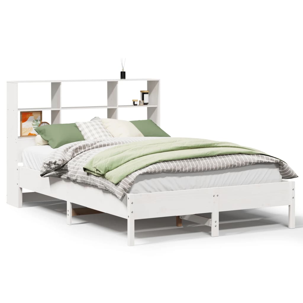 vidaXL Cama con estantería sin colchón madera maciza blanca 140x200 cm