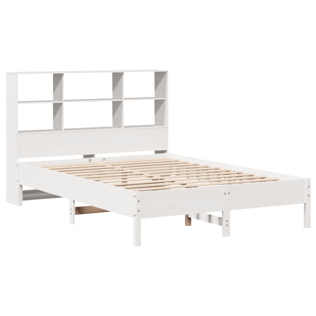 vidaXL Cama con estantería sin colchón madera maciza blanca 140x200 cm