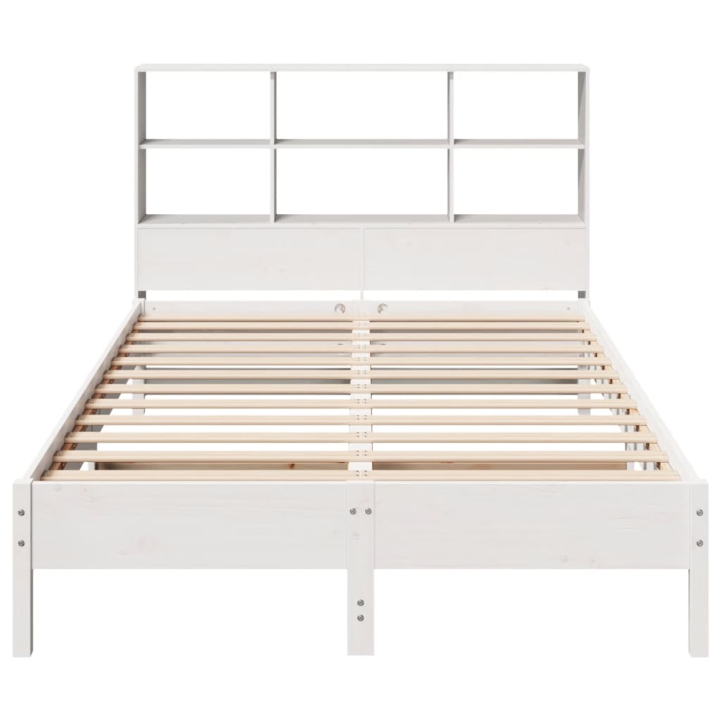 vidaXL Cama con estantería sin colchón madera maciza blanca 140x200 cm