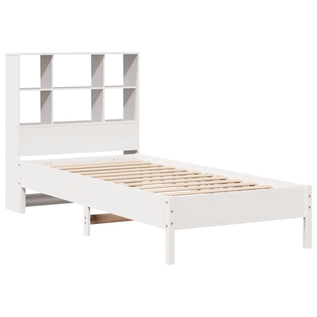 vidaXL Cama con estantería sin colchón madera maciza blanca 100x200 cm