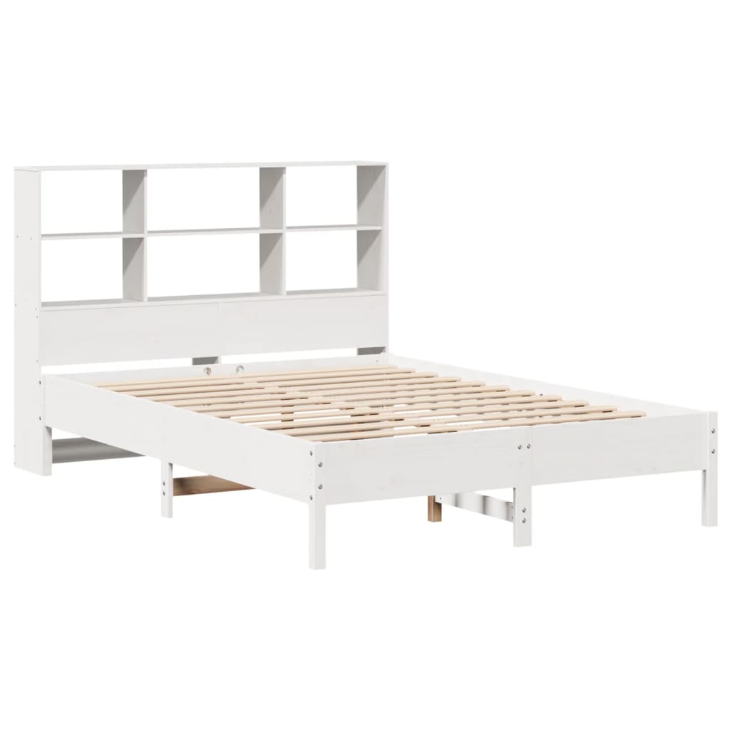 vidaXL Cama con estantería sin colchón madera maciza blanca 140x190 cm