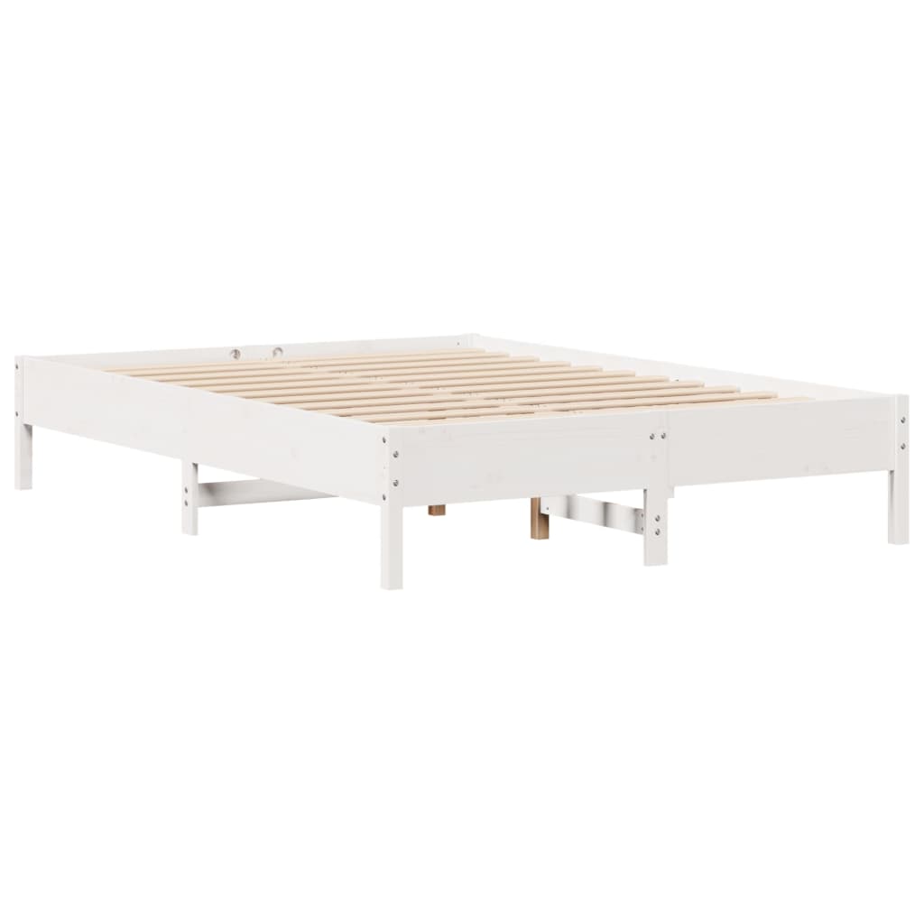 vidaXL Cama con estantería sin colchón madera maciza blanca 140x190 cm