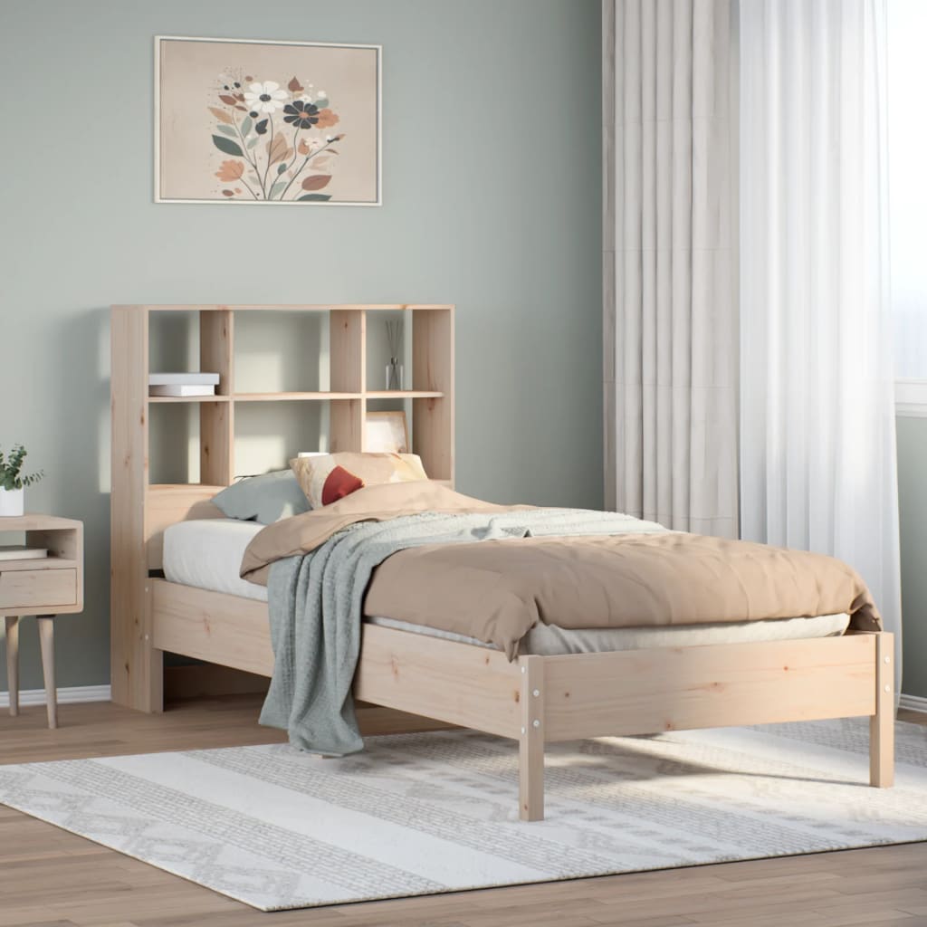 vidaXL Cama con estantería sin colchón madera maciza de pino 75x190 cm