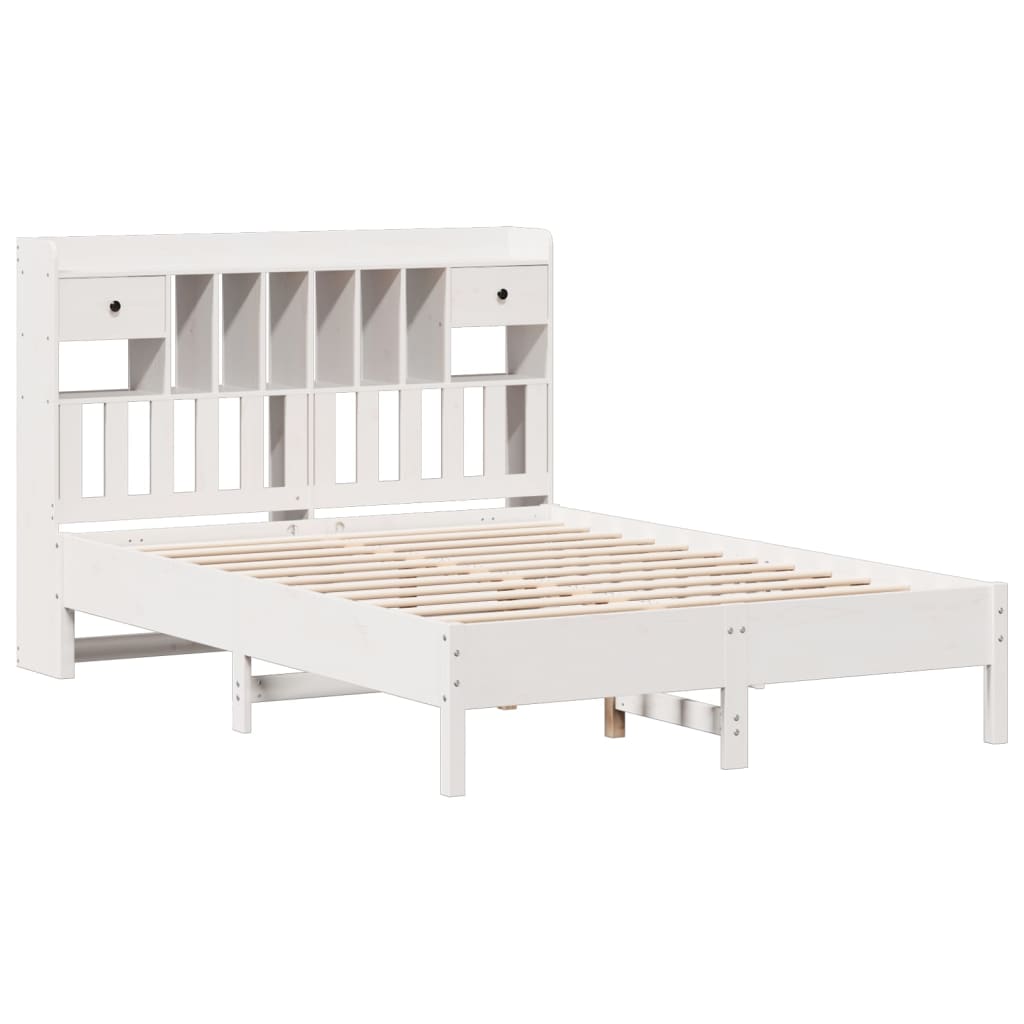 vidaXL Cama con estantería sin colchón madera maciza blanca 140x200 cm