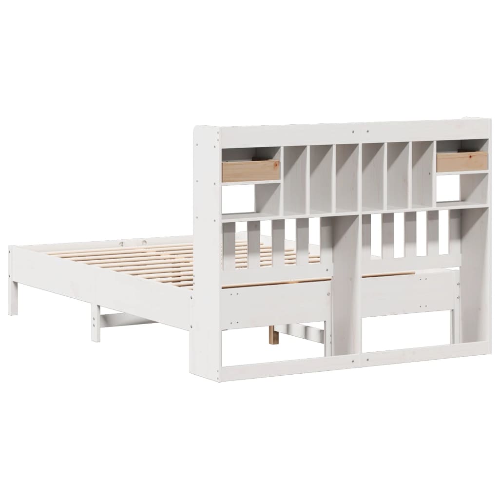 vidaXL Cama con estantería sin colchón madera maciza blanca 140x200 cm