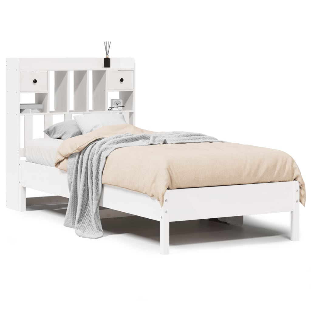 vidaXL Cama con estantería sin colchón madera maciza blanca 100x200 cm