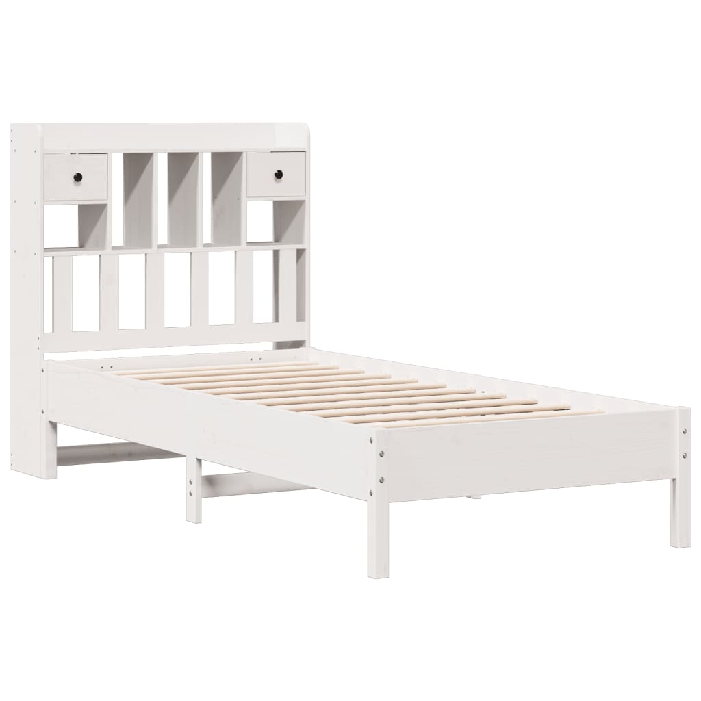 vidaXL Cama con estantería sin colchón madera maciza blanca 100x200 cm