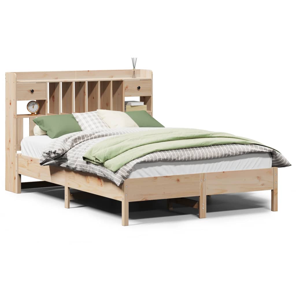 vidaXL Cama con estantería sin colchón madera maciza de pino 140x190cm