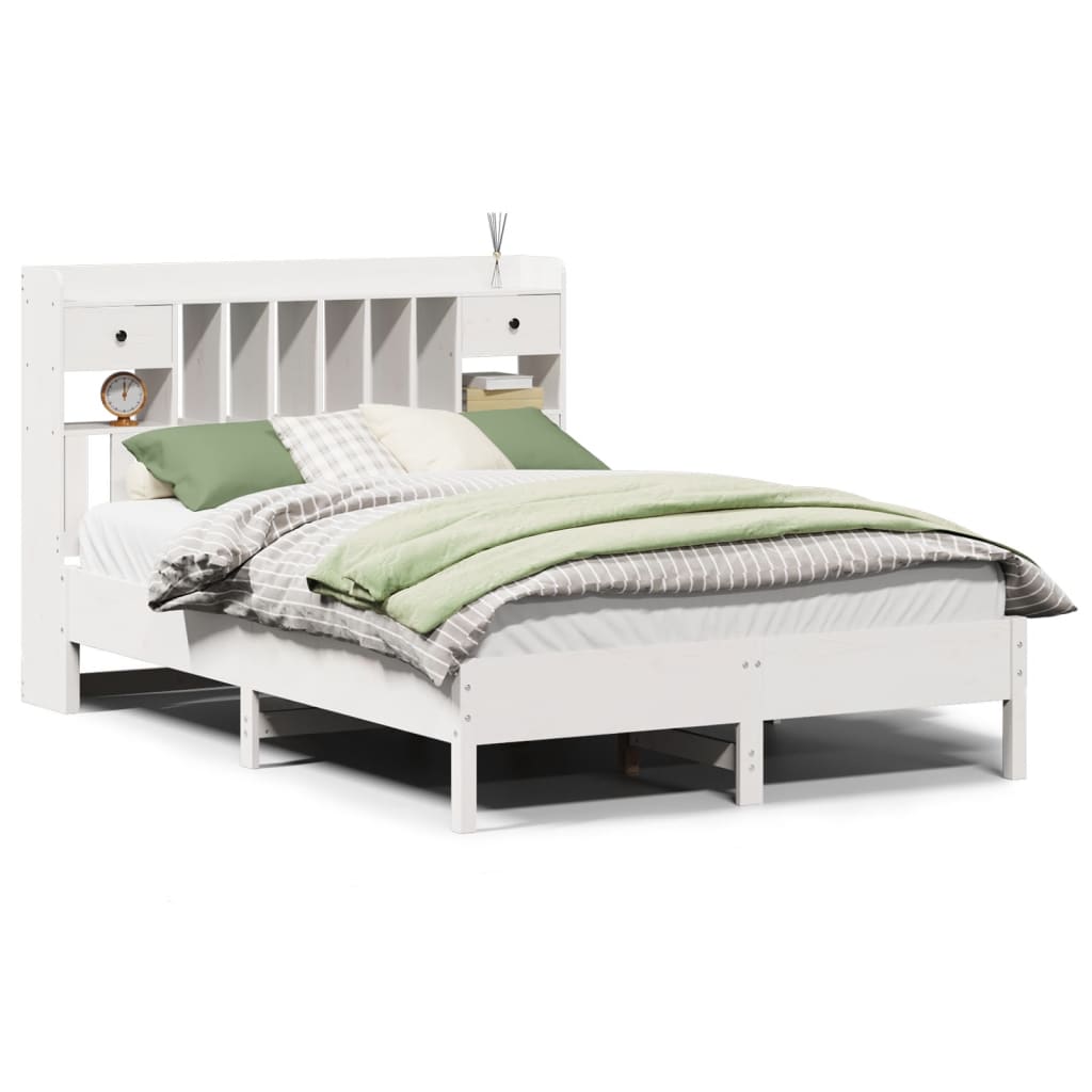 vidaXL Cama con estantería sin colchón madera maciza blanca 140x190 cm