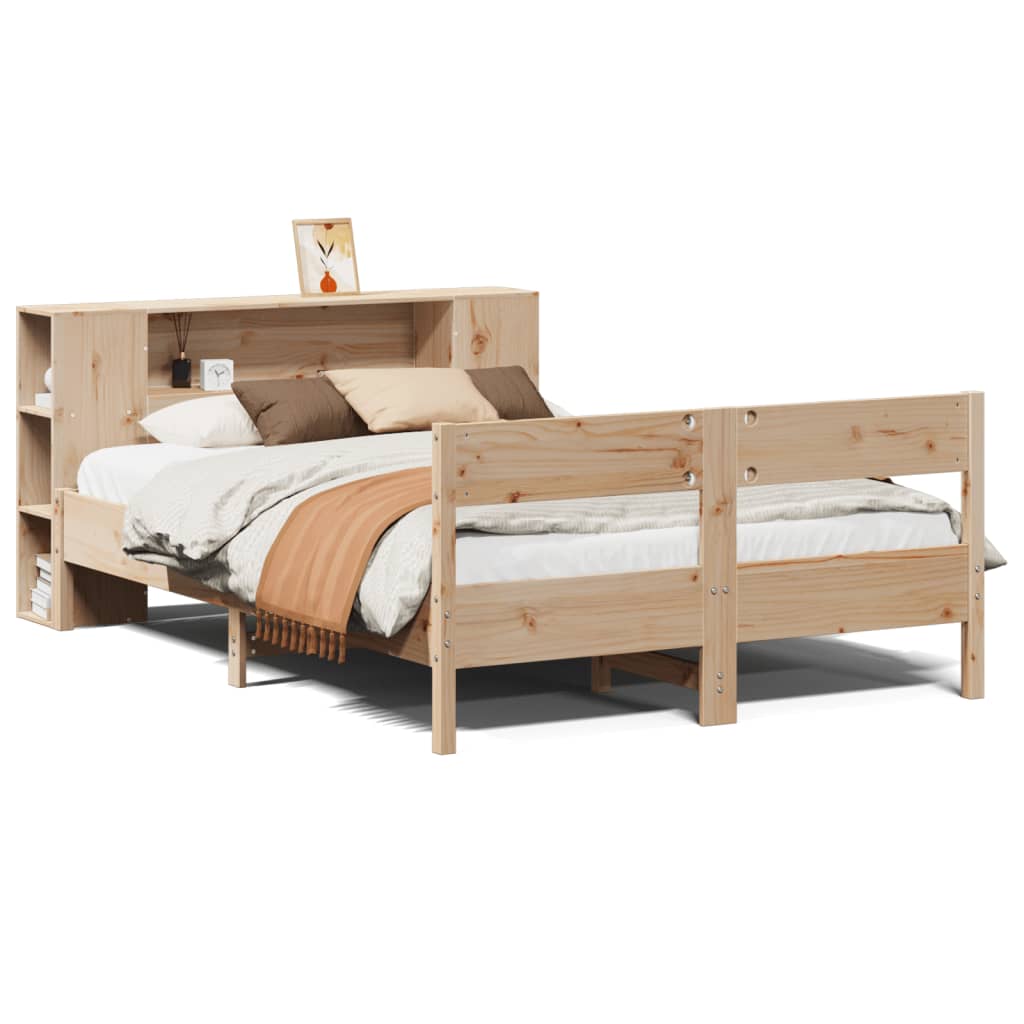 vidaXL Cama con estantería sin colchón madera maciza de pino 140x190cm