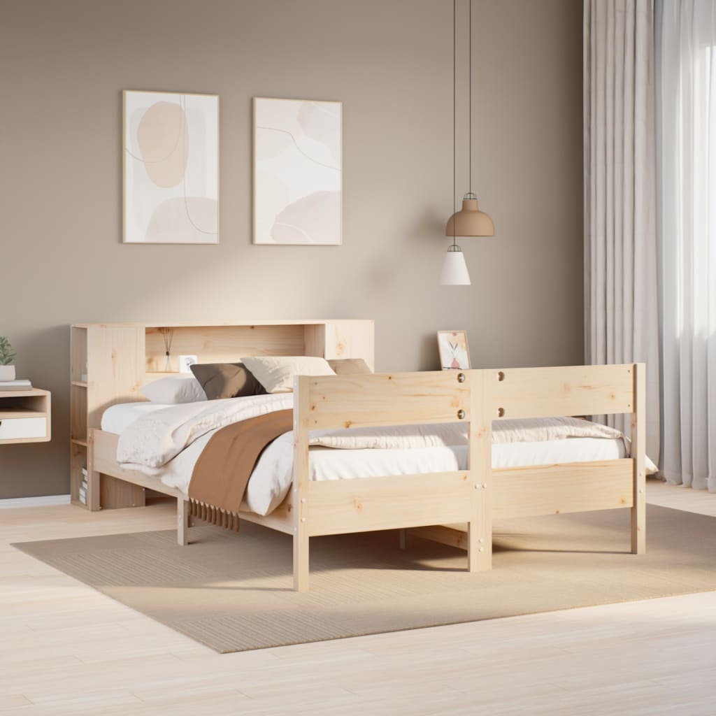 vidaXL Cama con estantería sin colchón madera maciza de pino 140x190cm