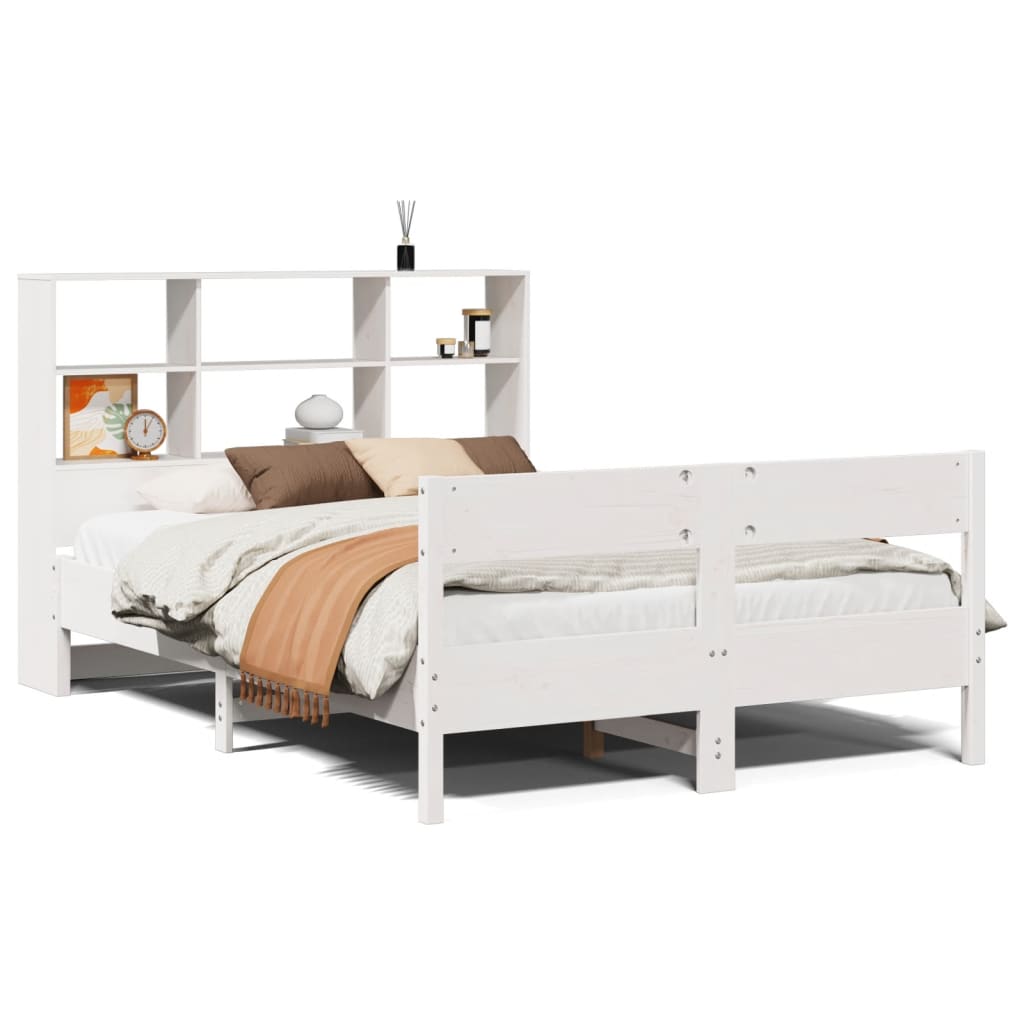 vidaXL Cama con estantería sin colchón madera maciza blanca 140x200 cm