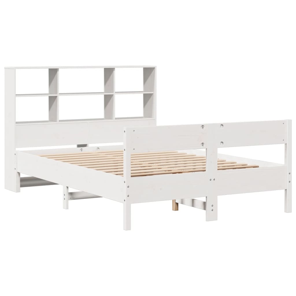 vidaXL Cama con estantería sin colchón madera maciza blanca 140x200 cm