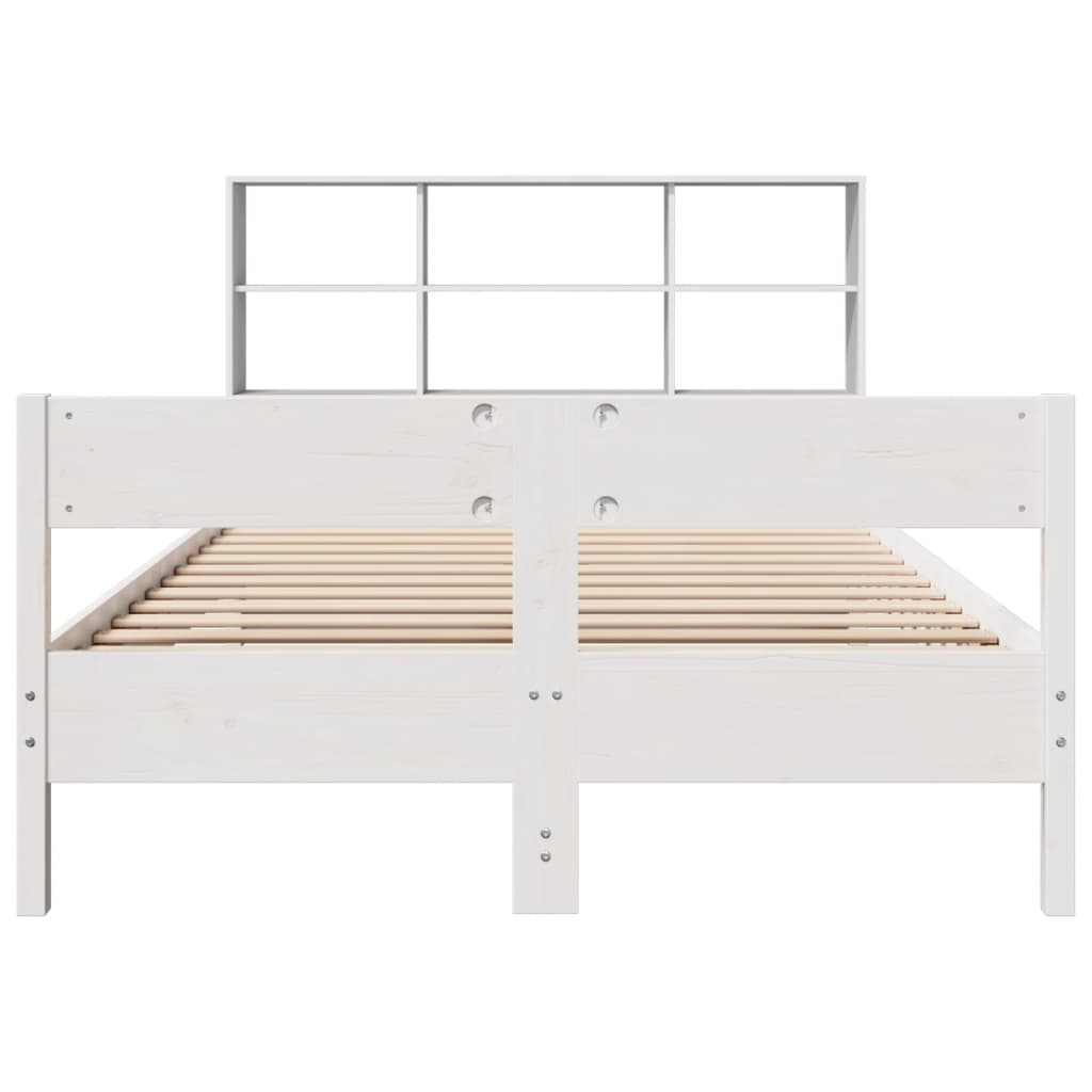 vidaXL Cama con estantería sin colchón madera maciza blanca 140x200 cm