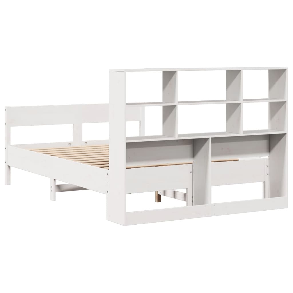 vidaXL Cama con estantería sin colchón madera maciza blanca 140x200 cm