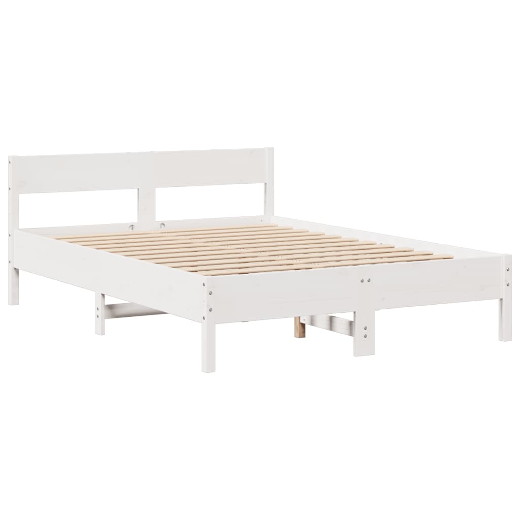 vidaXL Cama con estantería sin colchón madera maciza blanca 140x200 cm