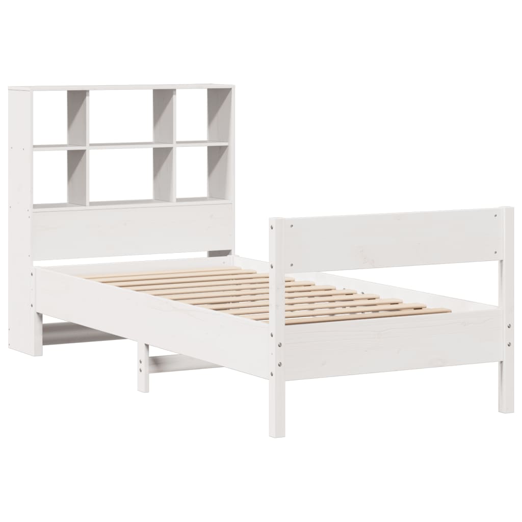 vidaXL Cama con estantería sin colchón madera maciza blanca 100x200 cm