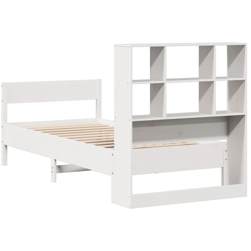 vidaXL Cama con estantería sin colchón madera maciza blanca 100x200 cm