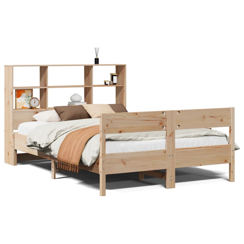 vidaXL Cama con estantería sin colchón madera maciza de pino 140x190cm