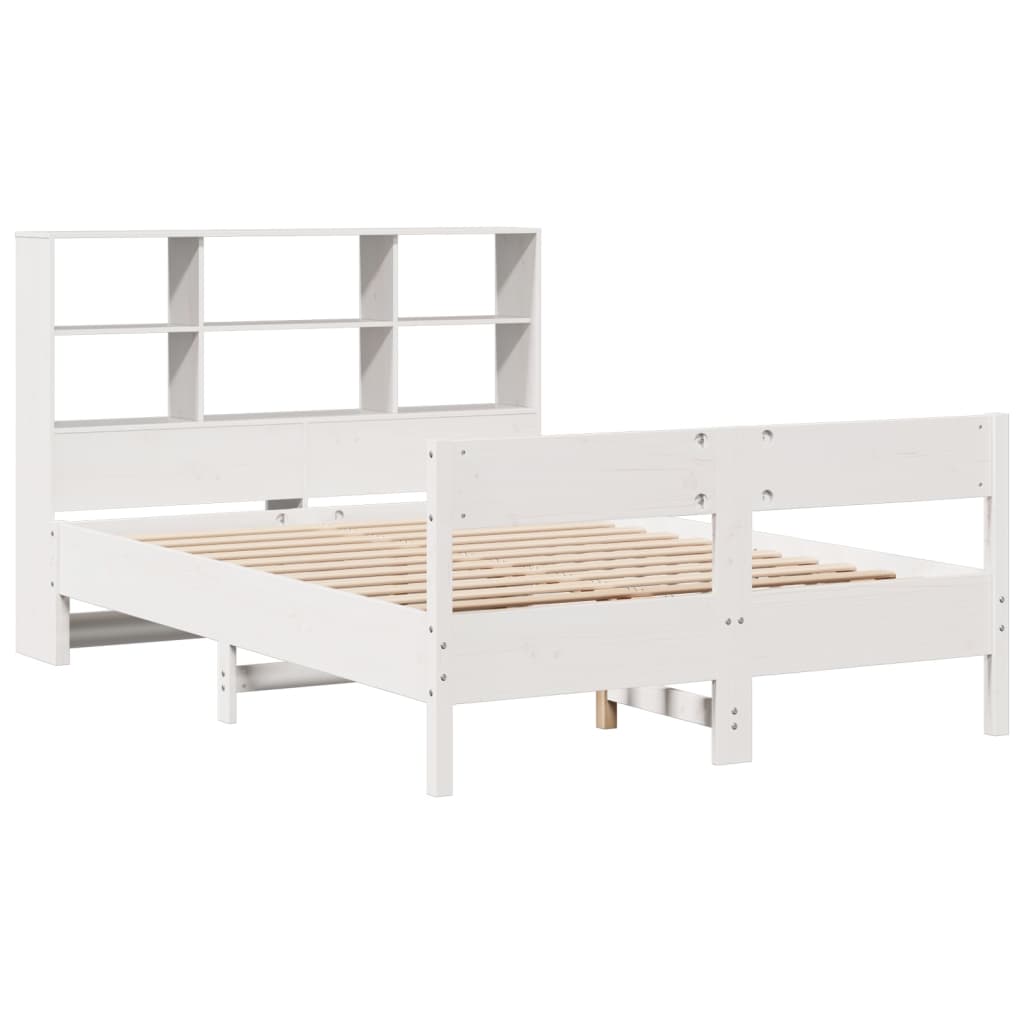 vidaXL Cama con estantería sin colchón madera maciza blanca 140x190 cm