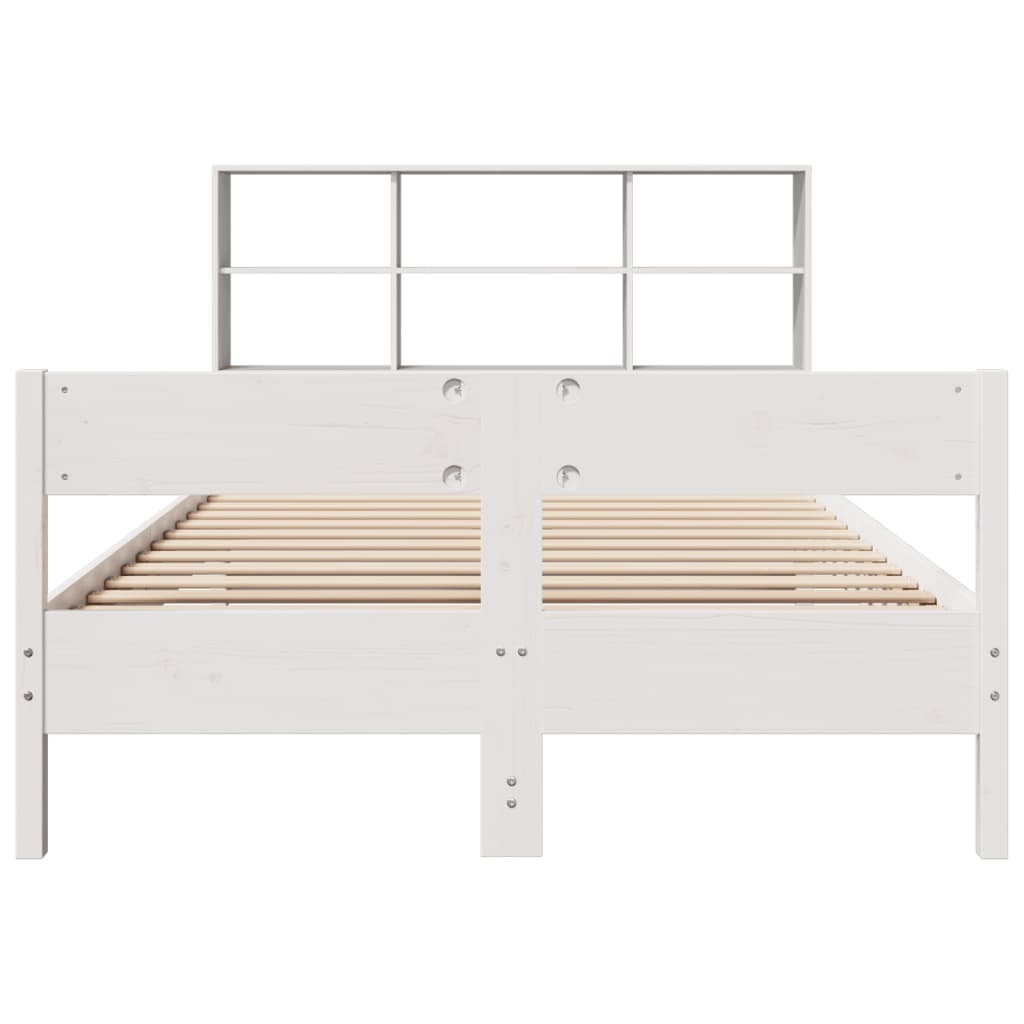 vidaXL Cama con estantería sin colchón madera maciza blanca 140x190 cm